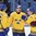 BUFFALO, NEW YORK - JANUARY 4: Sweden's Elias Pettersson #14 celebrates with Linus Lindstrom #16 and Elias Pettersson #14 after a second period goal against the U.S. during semifinal round action at the 2018 IIHF World Junior Championship. (Photo by Matt Zambonin/HHOF-IIHF Images)

